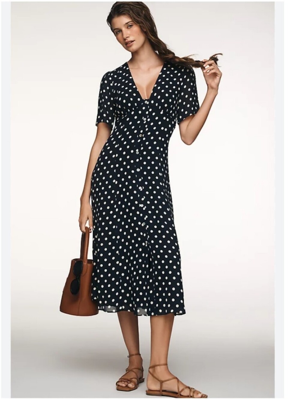 New Reformation Lise Midi Dress - Blue Dot | Editorialist Size S
